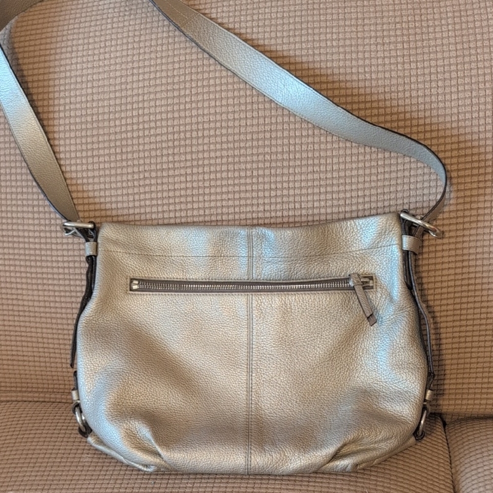 Metallic Champagne Colored Leather Shoulder Bag